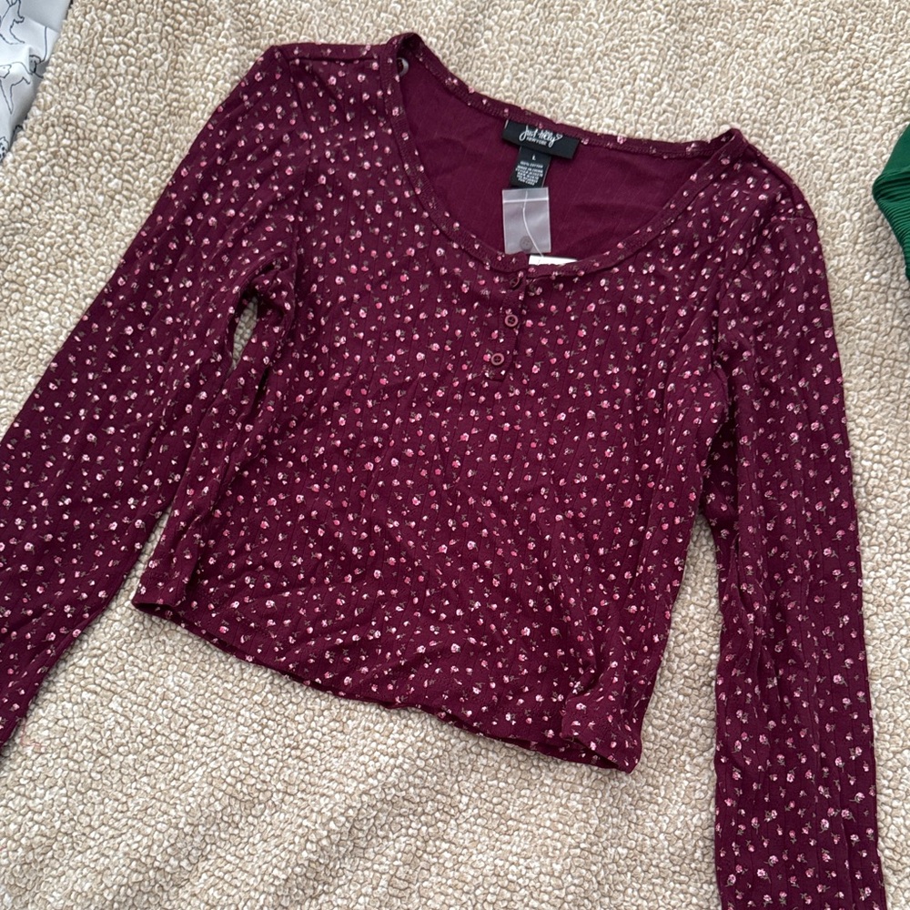 Trendy Burgundy Polka Dot Blouse